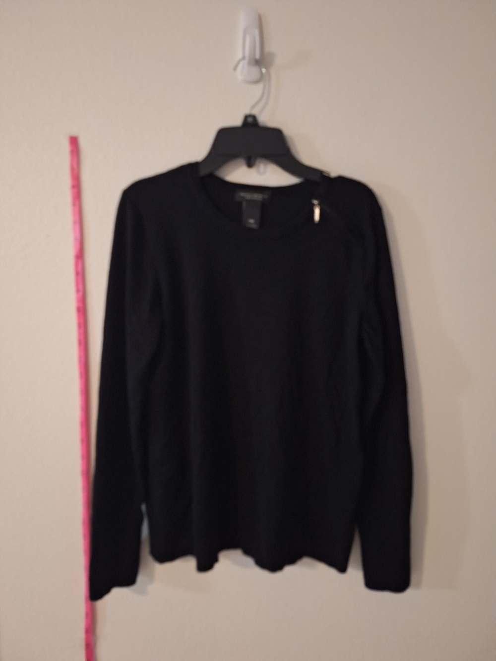 Investments Black Long Sleeve Crewneck Top with Shoulder Zip